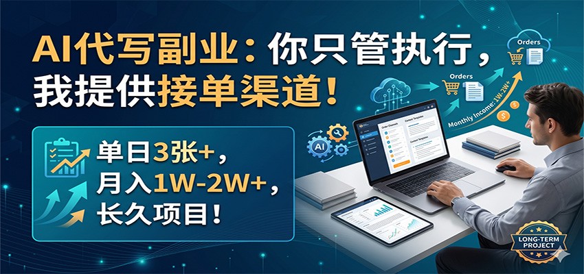 AI代写副业：你只管执行，我提供接单渠道！单日3张+，月入1W-2W+，长久项目| 网创圈