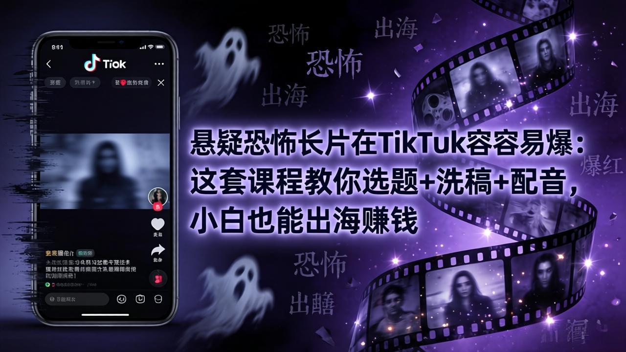 悬疑恐怖长片在TikTok最容易爆：这套课程教你选题+洗稿+配音，小白也能出海赚钱| 网创圈