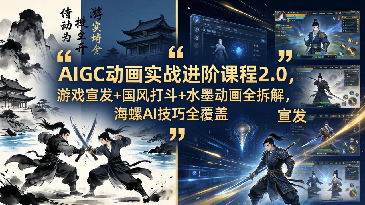 AIGC动画实战进阶课程2.0，游戏宣发+国风打斗+水墨动画全拆解，海螺AI技巧全覆盖| 网创圈