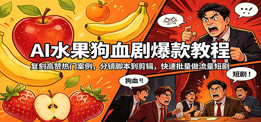 AI水果狗血剧爆款教程：复刻高赞热门案例，分镜脚本到剪辑，快速批量做流量短剧| 网创圈