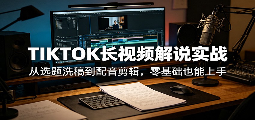 TIKTOK长视频解说实战：从选题洗稿到配音剪辑，零基础也能上手| 网创圈