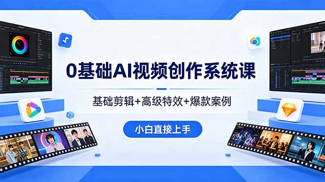 0基础AI视频创作系统课，基础剪辑+高级特效+爆款案例，小白直接上手| 网创圈