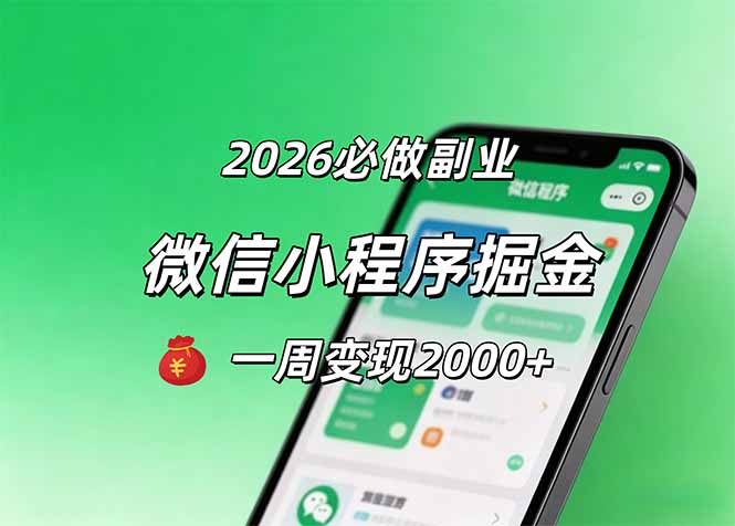 2026微信小程序掘金，简单好上手，一周变现2000+| 网创圈