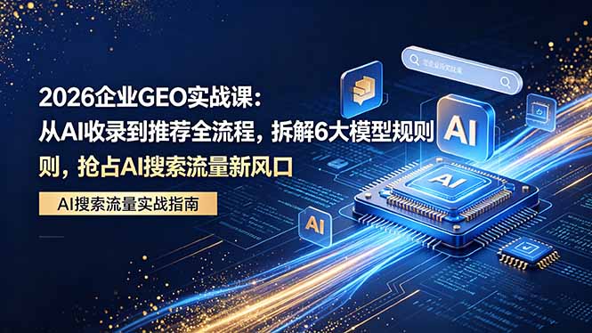 2026 企业GEO实战课：从AI收录到推荐全流程，拆解6大模型规则，抢占 AI 搜索流量新风口| 网创圈