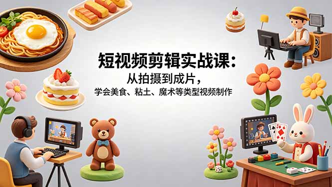 短视频剪辑实战课：从拍摄到成片，学会美食、粘土、魔术等类型视频制作| 网创圈