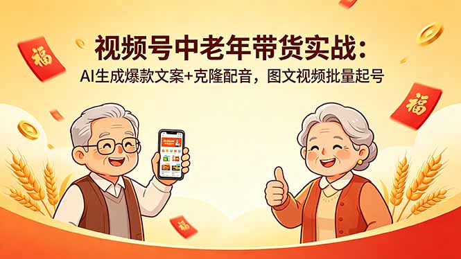 视频号中老年带货实战：AI生成爆款文案+克隆配音，图文视频批量起号| 网创圈