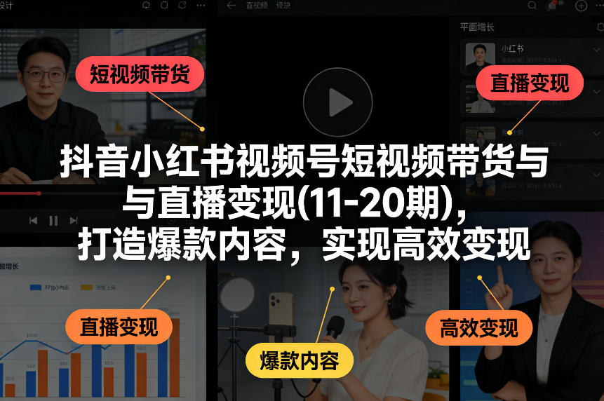 抖音小红书视频号短视频带货与直播变现(10-21期)，打造爆款内容，实现高效变现(更新05月08日)| 网创圈