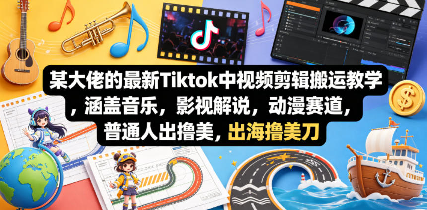 某大佬的最新Tiktok中视频剪辑搬运教学，涵盖音乐，影视解说，动漫赛道，普通人出海撸美刀| 网创圈
