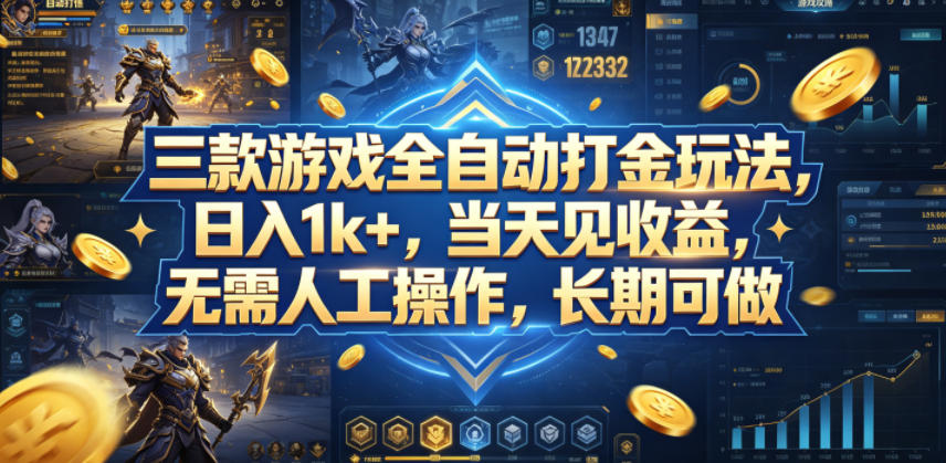三款游戏全自动打金玩法，日入1k+，当天见收益，无需人工操作，长期可做【揭秘】| 网创圈