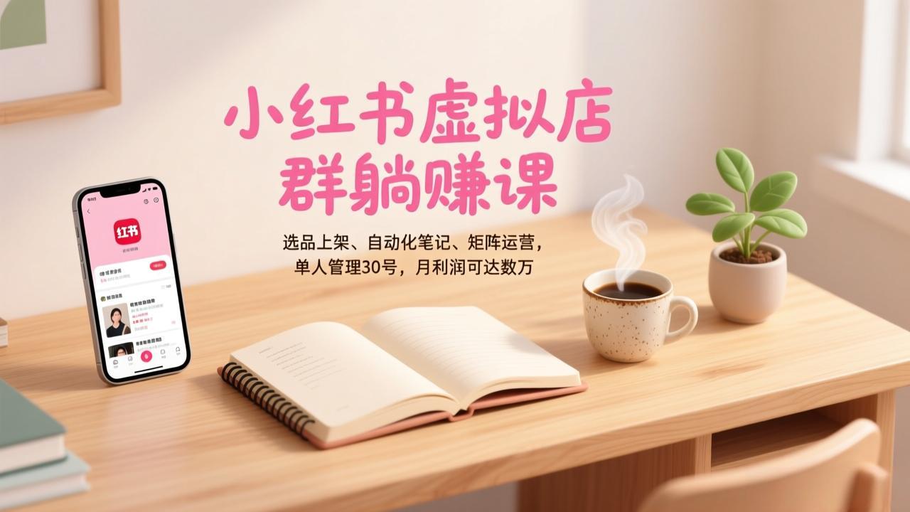 小红书虚拟店群躺赚课，选品上架、自动化笔记、矩阵运营，单人管理30号，月利润可达数万| 副业网