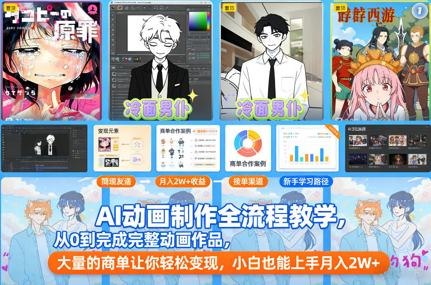 AI动画制作全流程教学，从0到完成完整动画作品，大量的商单让你轻松变现，小白也能上手月入2W+| 副业网