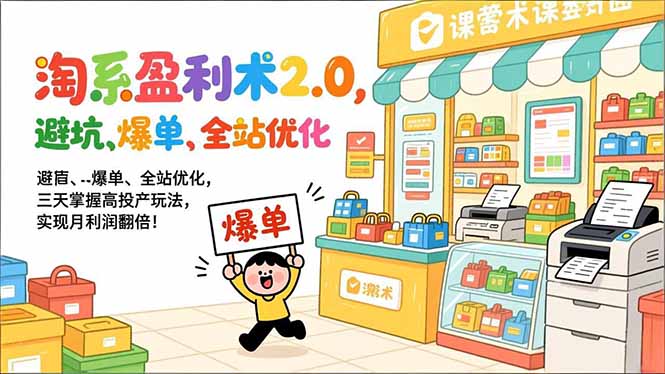 淘系盈利术2.0，避坑、爆单、全站优化，三天掌握高投产玩法，实现月利润翻倍！| 副业网