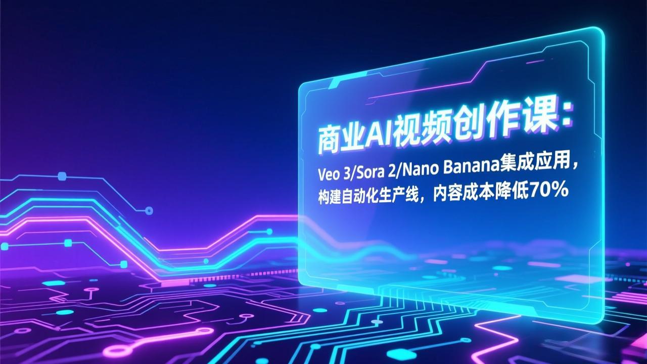 商业AI视频创作课：Veo 3/Sora 2/Nano Banana集成应用，构建自动化生产线，内容成本降低70%| 副业网
