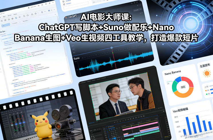 AI电影大师课：ChatGPT写脚本+Suno做配乐+Nano Banana生图+Veo生视频，打造爆款短片| 副业网