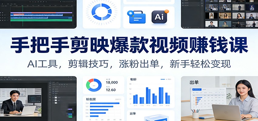 手把手剪映爆款视频赚钱课：AI工具，剪辑技巧，涨粉出单，新手轻松变现| 副业网