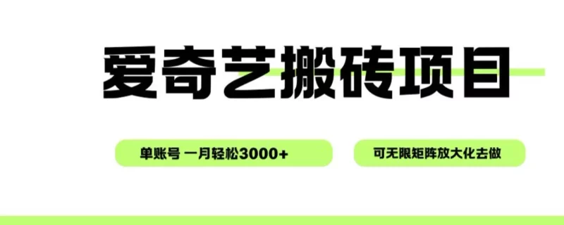 爱奇艺无脑搬砖项目，单账号一月轻松3000+，可无限矩阵去做| 副业网