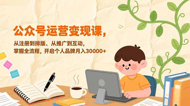 公众号运营变现课，从注册到排版、从推广到互动，掌握全流程，开启个人品牌月入30000+| 副业网
